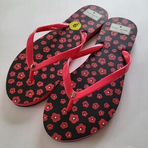 Kate Spade ♠️ floral flip flops womens size 9 black pink
